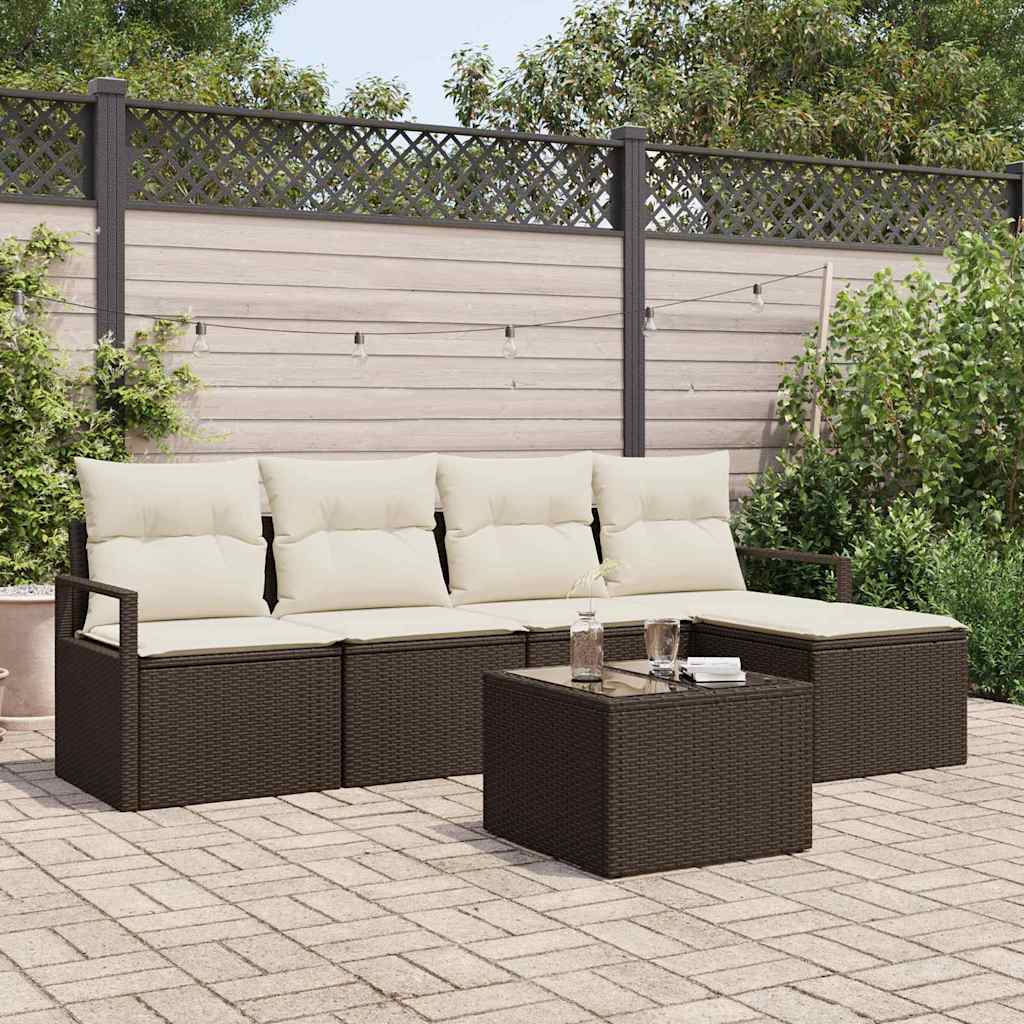 Garten-Sofa-Set mit Kissen mit Speicher 6 pcs Braun und Creme